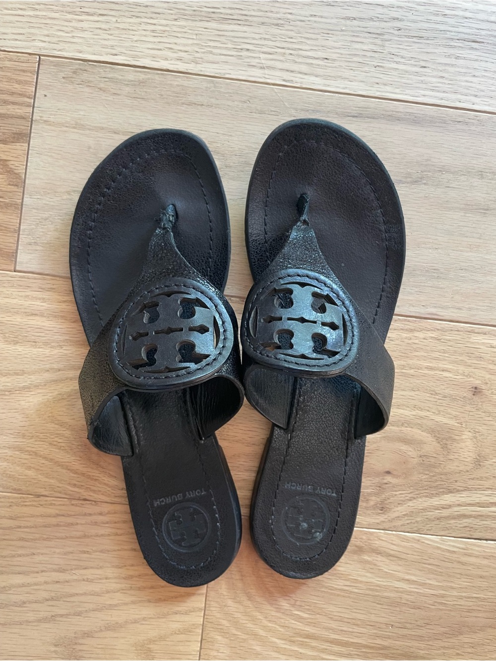 Tory Burch Black Logo Thong Sandals